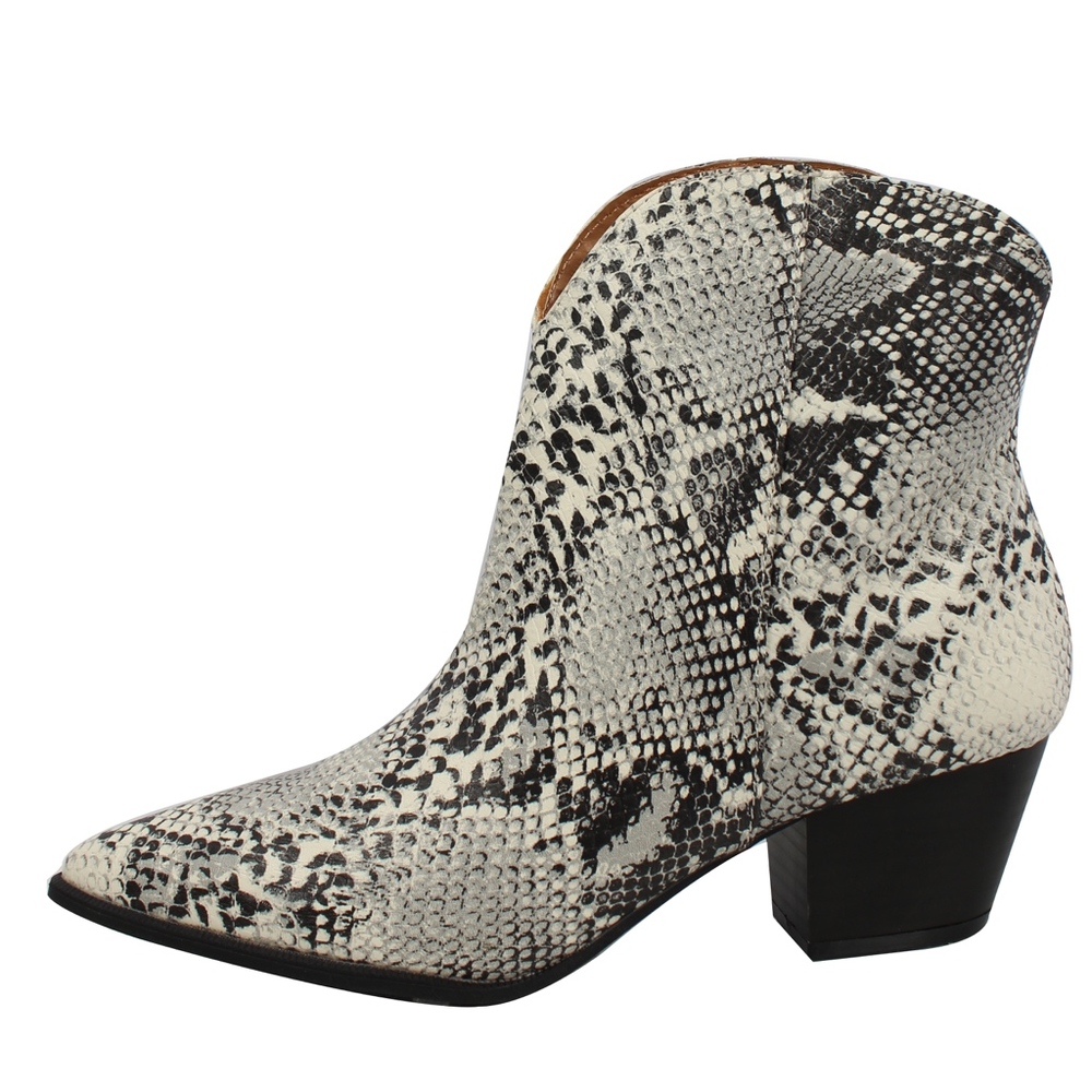Grey Python Pointy Toe Cowboy Ankle Bootie - Picture 3 of 8